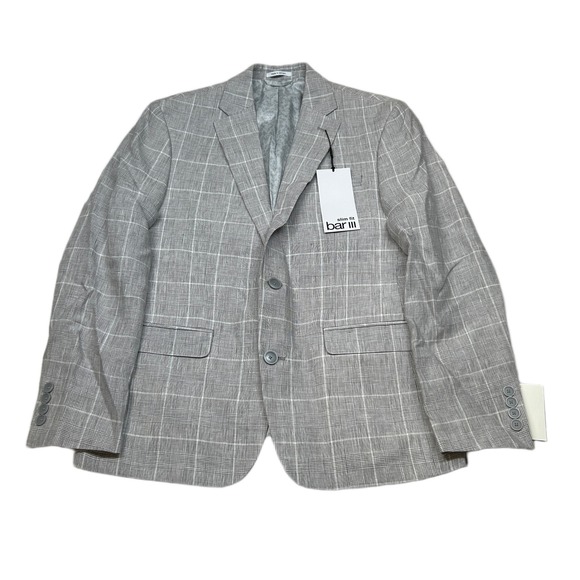 Bar III Linen Sport Coat Mens 38S 38 Gray Plaid‎ Slim Fit $360 NEW - Picture 1 of 12